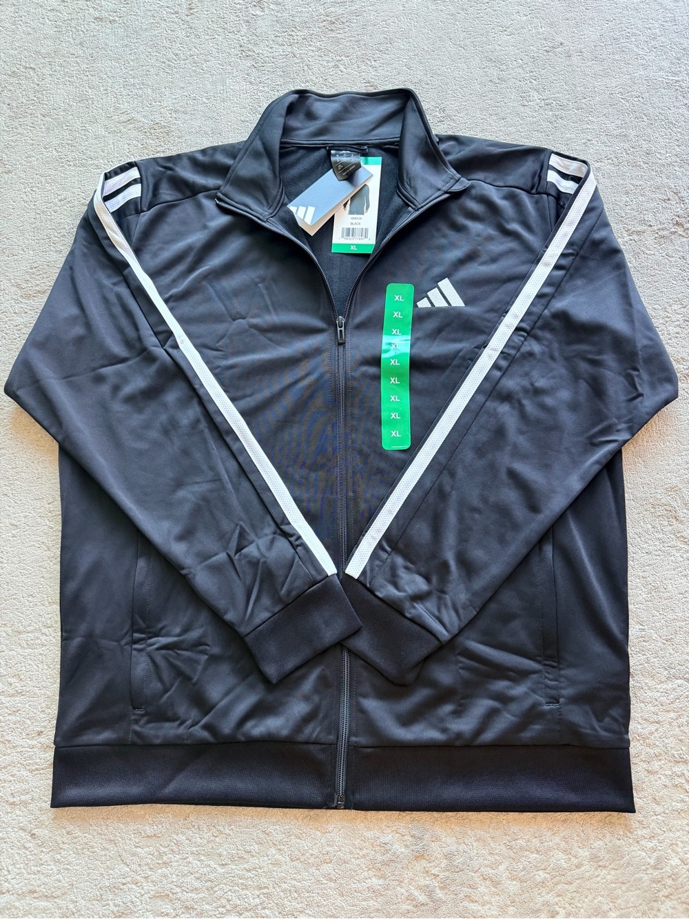 NWT Adidas Men's Black Tricot Track Jacket 3-Stripes Full Zip Size XL New